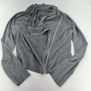 Blank NYC Faux Suede Leather Drape Moto Gray Cardigan Jacket Long Sleeve Size M